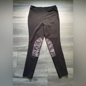 Thalian Womens Stretch Pants Black Skinny Ponte Knit Faux Suede Accents Size 10